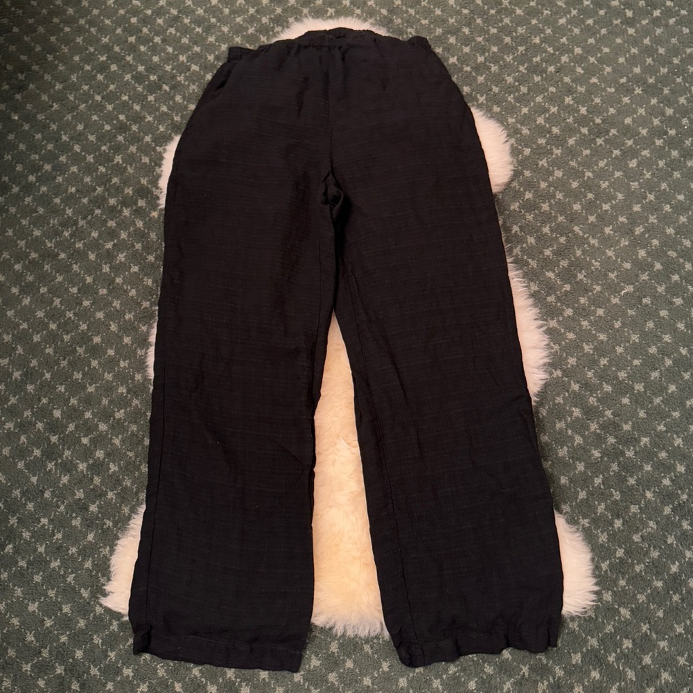 Eileen Fisher Black Linen Straight Leg Trouser Pants